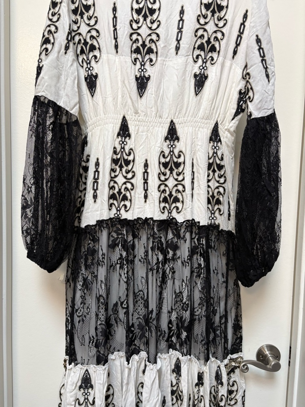 Laurie & Joe  Black & Ivory Beaded Lace Maxi Tiered Dress NWT - Picture 6 of 14